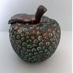 5"  Ceramic Apple Sculpture Teacher Speckles Or Studded Turquoise Dots Decorate